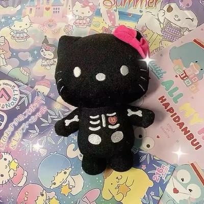 Sanrio Hello Kitty Black & White Skull Plush 50th Anniversary Kawail Pink Bow
