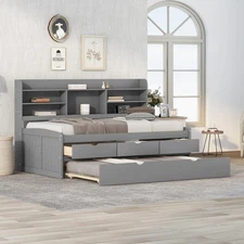 Vinsetto Twin Size Wooden Captain Bed with Built-in Bookshelves