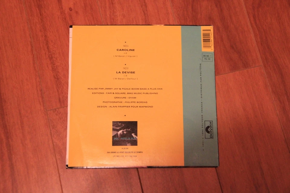 Vinyle 45t " Mc Solaar " Caroline ( Polydor 865 540 ) 1991 - Photo 2/2