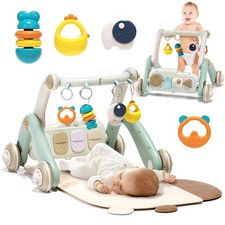 2 in 1 Baby Gym with Walker,Baby Play Mat with 4 Infant Learning Sensory,Doub...
