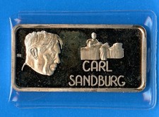 Carl Sandburg - Our Greatest Americans Hamilton Mint 1 Troy oz .999 Silver Bar