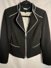 Women's White House Black Market Blazer Size 8 Black W/ White Piping