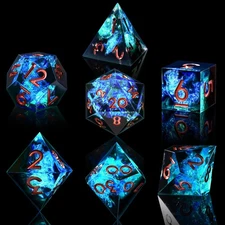 AUSTOR 7-Die DND Dice Set, Handmade Sharp Edge Polyhedral Dice for Dungeons &