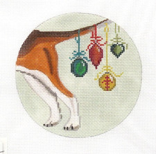 Fab Funny/ CBK Beagle Dog with Ornaments on Tail Handpainted Needlepoint Canvas