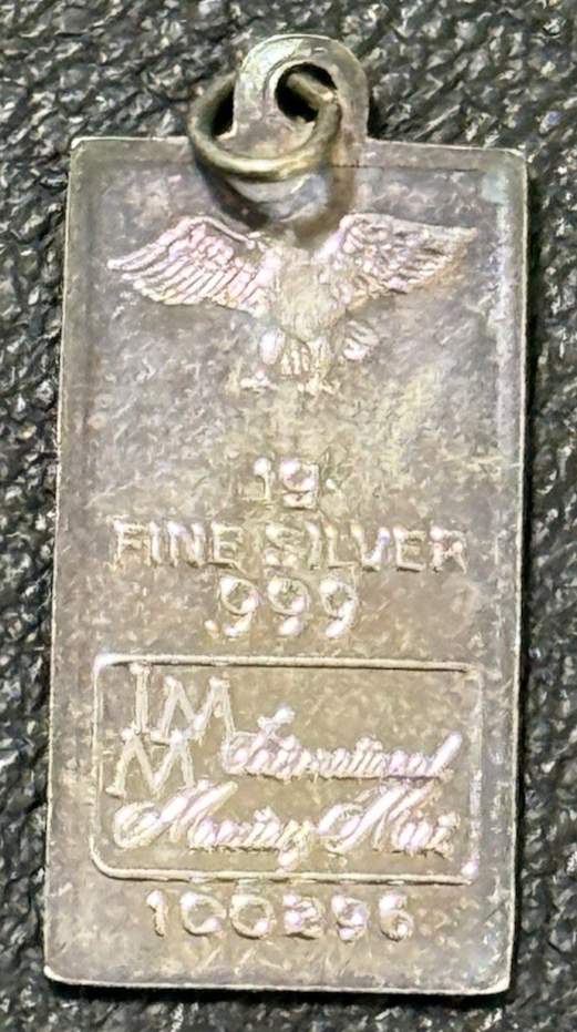 Rare 1 Gram .999 Silver IMM International Monetary Mint Pendant