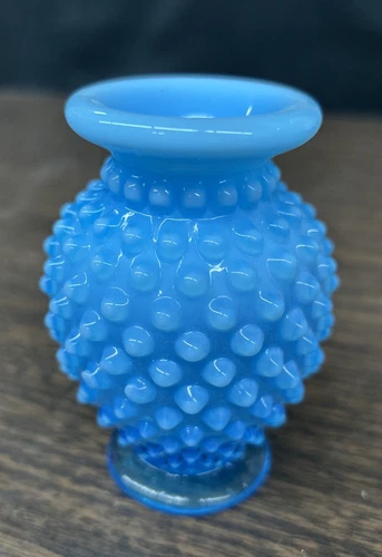 Vintage Fenton Opalescent Blue Hobnail Mini Bud Vase