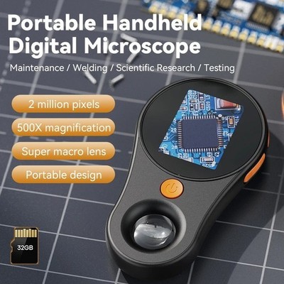500X Digital Microscope 1080P USB Handheld Magnifier 2'' IPS Screen 8 LEDs 