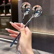 Stainless Steel Spoon Korean Long Handle Tableware Thicken Stirring Ice Spoo _wo
