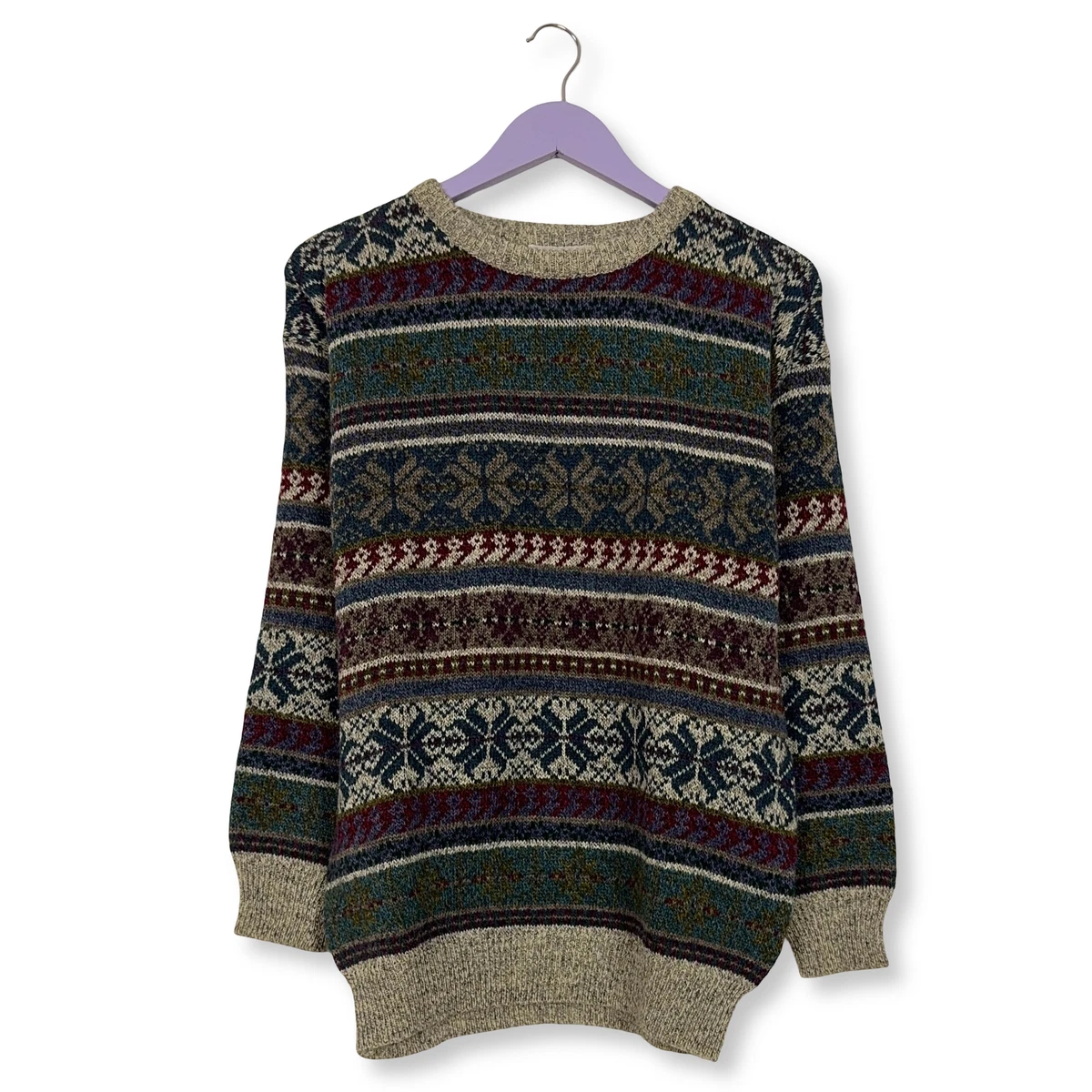 Pull Vintage Années 90 Jaune - Taille XL - Mélange Laine Et Coton
