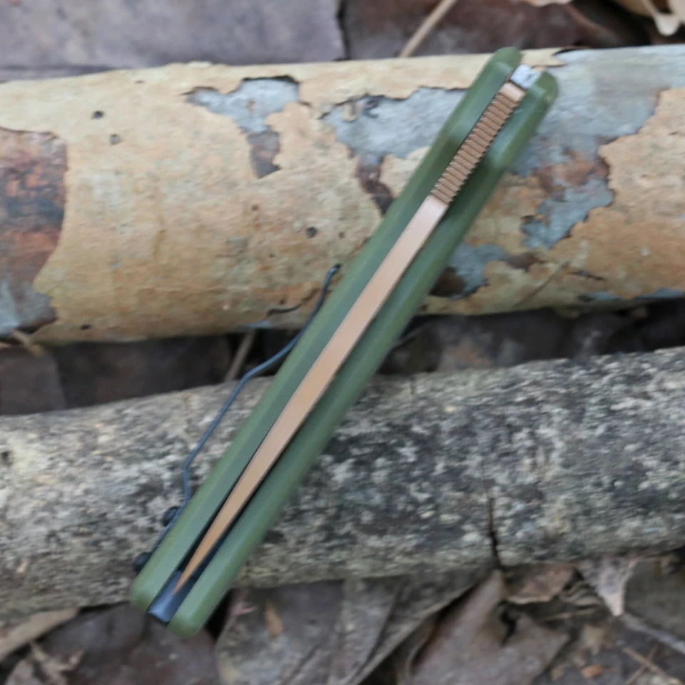 Green G10 Handle Outdoor Tactical Folding Pocket Knife Hunting Camp Gold Blade - Image 4 of 4