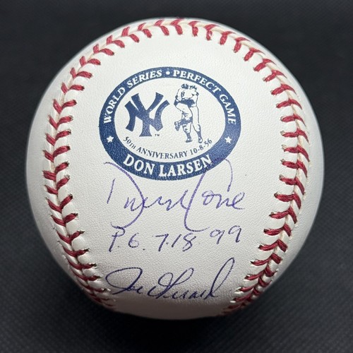 David Cone Joe Girardi Perfect Game Signed Logo Baseball MAB COA Yankees