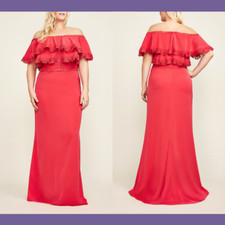 NEW 488 Tadashi Shoji Karlie Off-Shoulder Crepe Gown Red PLUS SZ 22Q G401