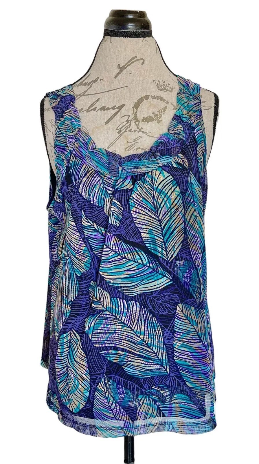 Rafaella Womens Blouse Size Large Mesh Artsy Print Sleeveless Work Wear Office  thumbnail 4
