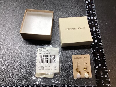COLDWATER CREEK FRW ZUCHTPERLEN OHRRINGE SET TROPFEN MIT GELBEM STEIN NEU