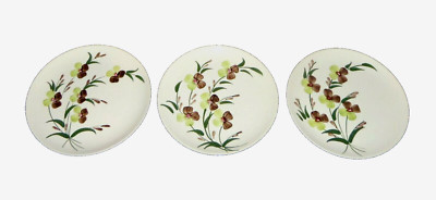 3 VTG Blue Ridge Pottery Sunny Spray 9'' Dinner Plates Floral Eggshell MCM