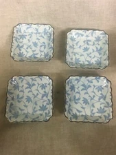 Set of 4 Blue & White 3-1/2" Square Nut Dishes Unmarked