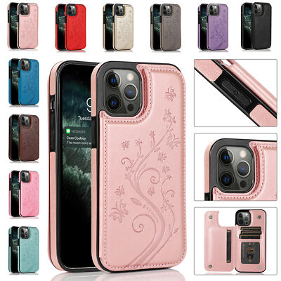 For iPhone 16 Pro Max 15 14 13 12 11 XS Leather Flip Wallet Cover Flower Case