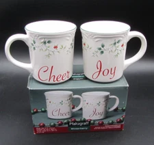 Pfaltzgraff Winterberry Set of 2 Mugs Cheer Joy in Box