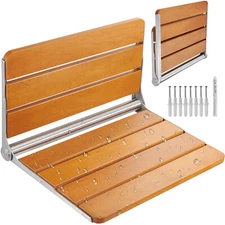 VEVOR Folding Teak Shower Seat 20.9'' x 16'' Wall Mounted Shower Bench 500 lbs