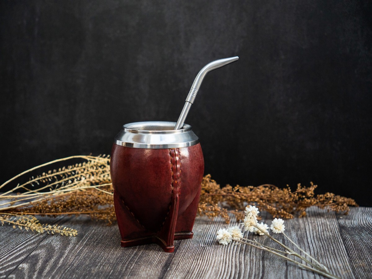 Leather Mate Gourd Cup With FREE Straw Bombilla To Drink
