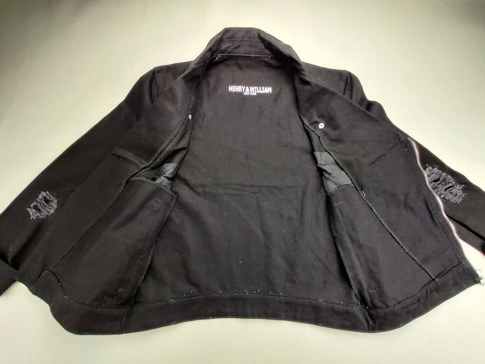 Chaqueta de mezclilla Henry & Williams para mujer mediana cremallera completa negra envejecida "NUEVA" Foto 4 de 4