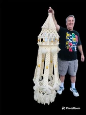 VINTAGE Macrame & Wood Bead  60/70s Hanging Tiered Hippie, Boho 64” Tall