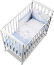 Lettino Culla Neonato in Legno Ruote Bianco/Azzurro - Q.lletto Baby Re ITALBABY
