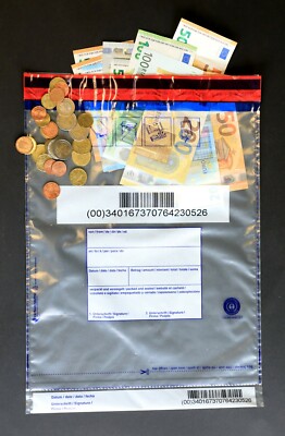 Sicherheitstaschen Safebags DEBASAFE 295 x 395 mm+30 mm Bon durchsichtige Folie 