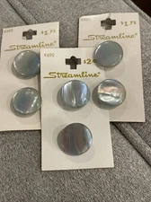 6 - Streamline Shank Buttons - Size: 13/16" - Light Blue Pearlescent - On Cards
