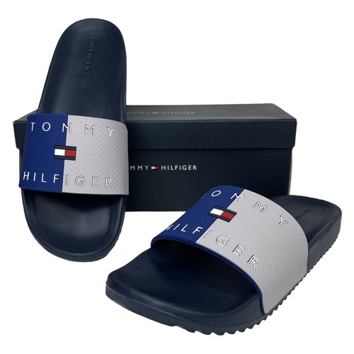 Tommy Hilfiger Mens Ranel Slide Sandals Size 9-10 Blue Gray Lightweight u0026  Comfy | eBay