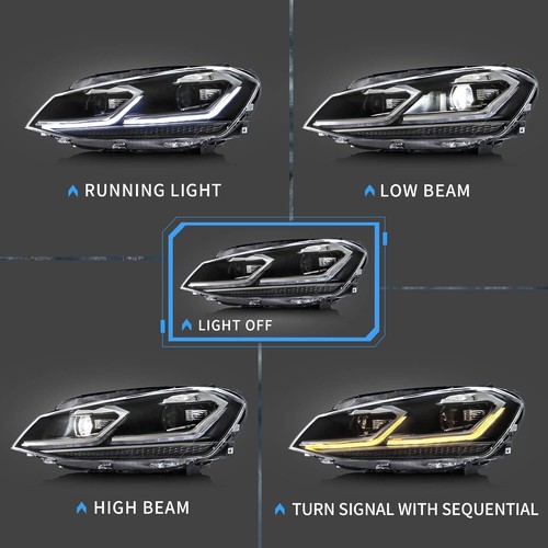 Full LED Headlights For VW Golf 7 Mk VII 2013-2017 DRL Sets With Sequential E - Picture 3 of 13