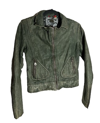 Doma Leather Moto Jacket Zip Up Size Medium green RARE DOMA