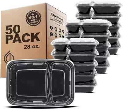 Freshware Meal Prep Containers [50 Pack] 2 Compartment with Lids, Food Storage C