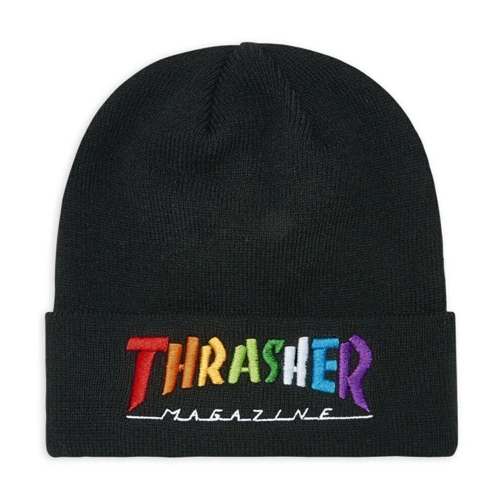 Thrasher Magazine RAINBOW MAG LOGO Skateboard Beanie BLACK Thrasher Magazine RAINBOW MAG LOGO Skateboard Beanie BLACK