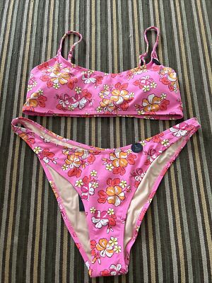 Cotton On Brazilian Seam Bikini Hibiscus Pink Sz L Bnwt Acc699