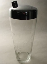 Mid Century Susquehanna Glass Barware Cocktail Shaker Chrome Lid Wheat Cut 56-8