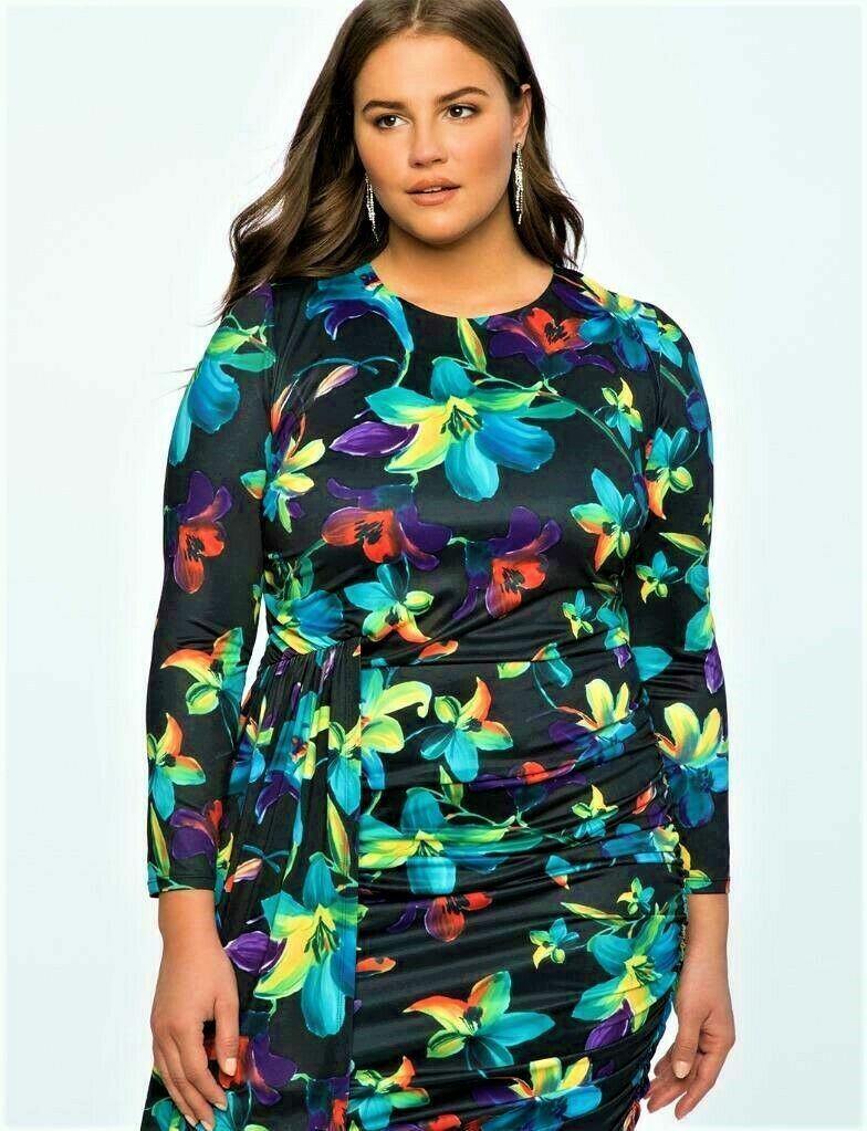 plus size floral bodycon dress Crease Ease Black Solid Collared Neck Full Sleeve Bodycon Knee Length main image 0