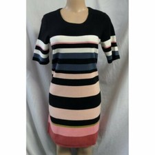 "ANN TAYLOR" MULTICOLOR STRIPED SHORT SLEEVES SWEATER DRESS SIZE: M NWT $120