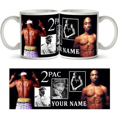 2 PAC Personalised Photo Mug Coffee Tea Cup TUPAC SHAKUR Any Name Text Fan Gift