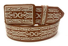 CINTO CHARRO BORDADO. MENS EMBROIDERED WESTERN BELT. VAQUERO LEATHER BELT