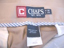 CHAPS Khaki Flat Front Classic Pants Wrinkle Stain Resistant Mens 38 x 29 New