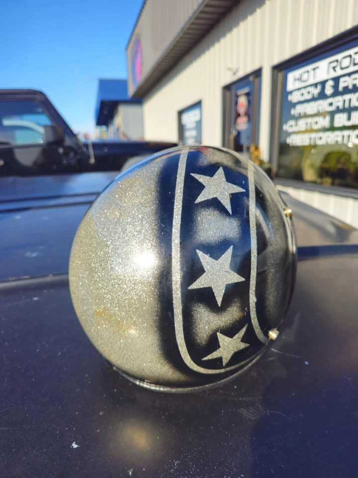 Casco de moto vintage 3/4 cara abierta talla L copo metálico con estrellas y rayas  Foto 2 de 4