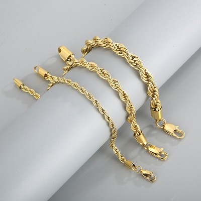 Edelstahl Armband Kordelkette 4-8 mm, 19-22 cm Damen Herren Rope Chain geflocht