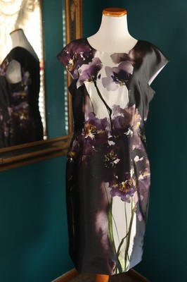 Carlisle Women Dark Water Color Floral Purple Scuba Sheath Dress Cap Sleeve 10