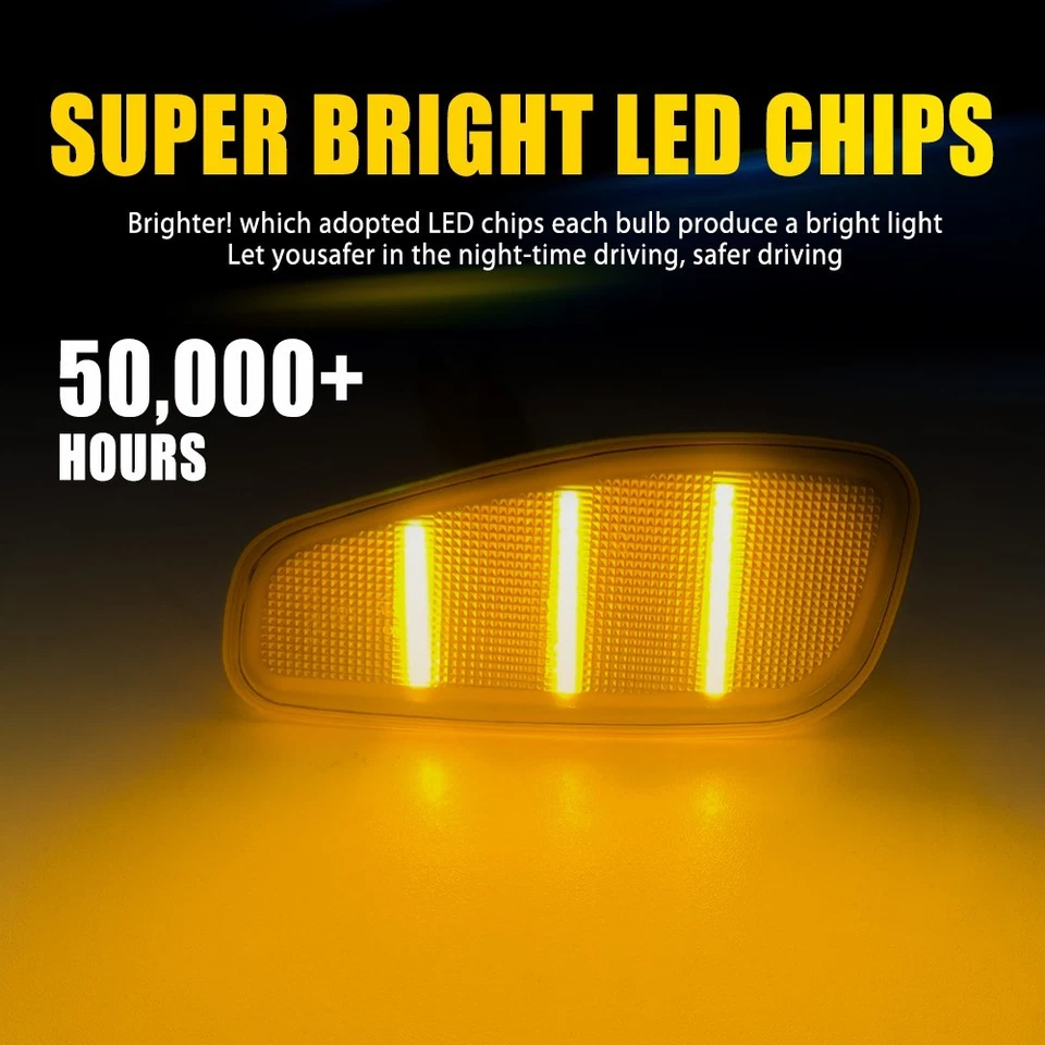 For Jeep Renegade 2015 2016 17 18 Amber LED Front Fender Side Marker Lights 2-20 - Image 4 of 4