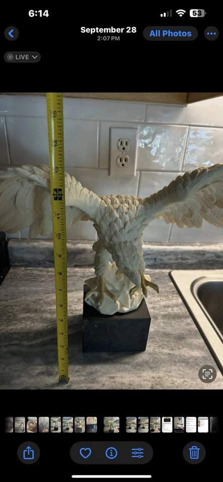 A. SANTINI Large Alablaster eagle Sculpture Signed On Marble Base Made In Italy - Image 4 of 4