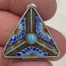 Vtg Silver & Enamel Art Deco Chinese Export Vinaigrette Pill Snuff Trinket Box
