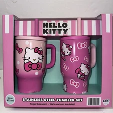 Zak Designs 16oz Hello Kitty Straw Handle Tumbler, Stainless Vacuum VHTF 2PC