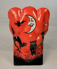 Vintage 1950's T. Cohn Halloween Tin Clicker Noisemaker Black Cat Bat Moon Owls