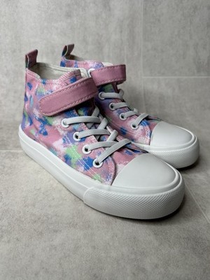 Kinder Rosa und Weiß Canvas High Top Turnschuhe Klettverschluss Turnschuhe Größe 12